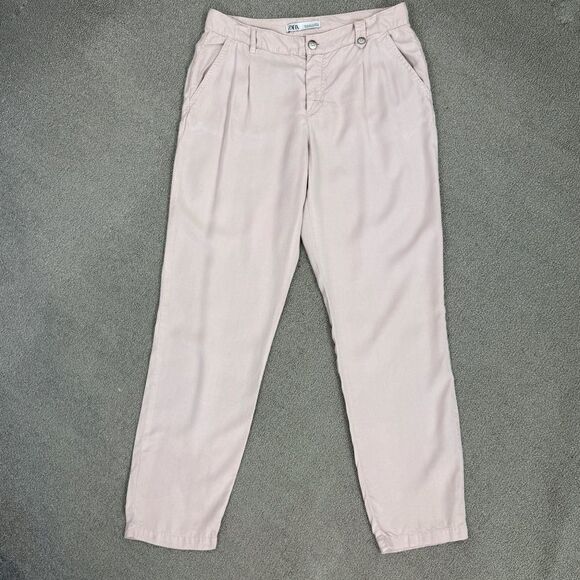 Zara Pleated Front Trouser Pants Blush Size 4 Relaxed Ankle - Picture 12 of 12